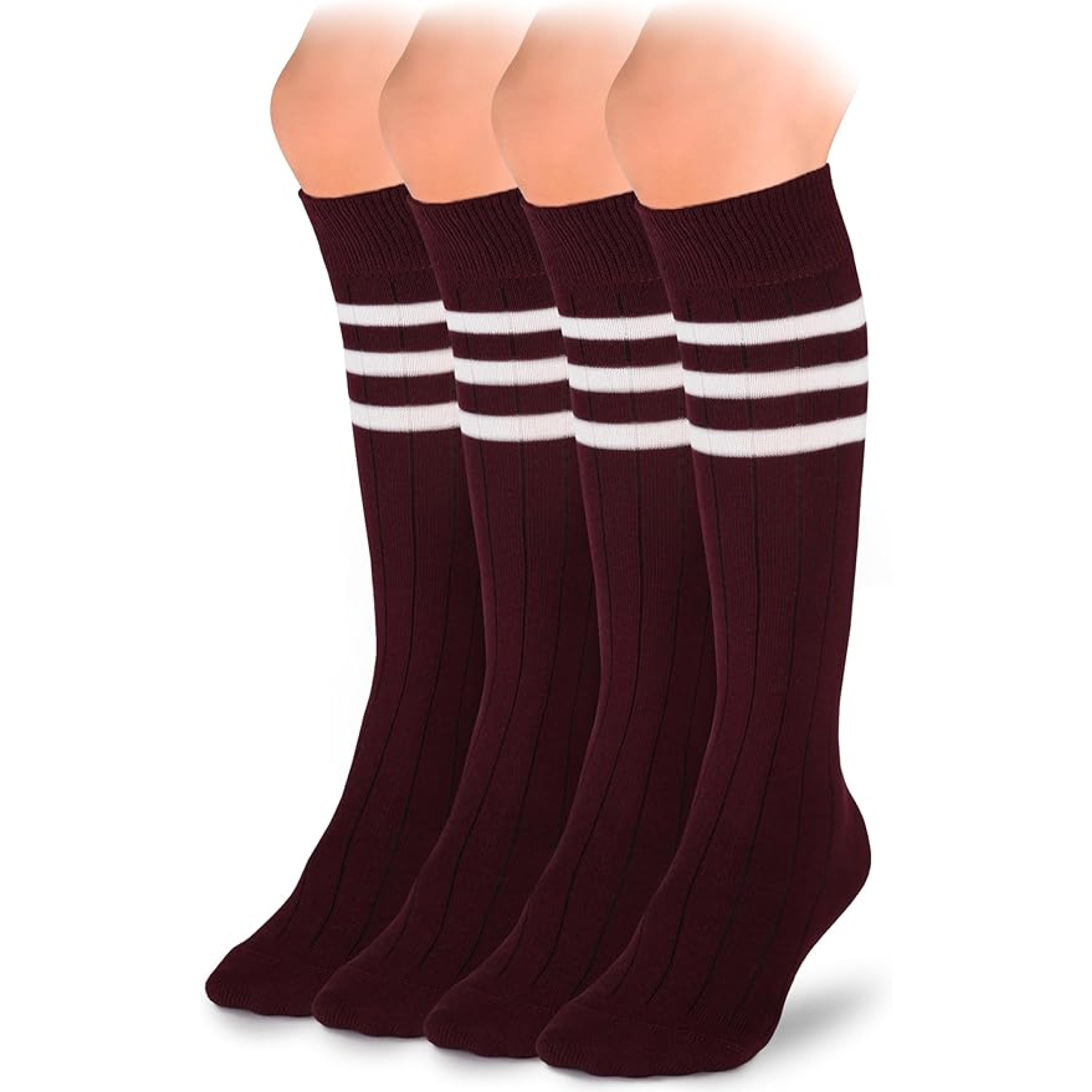 Striped Cotton Kids' Knee-High Dress Socks, 4 Pairs