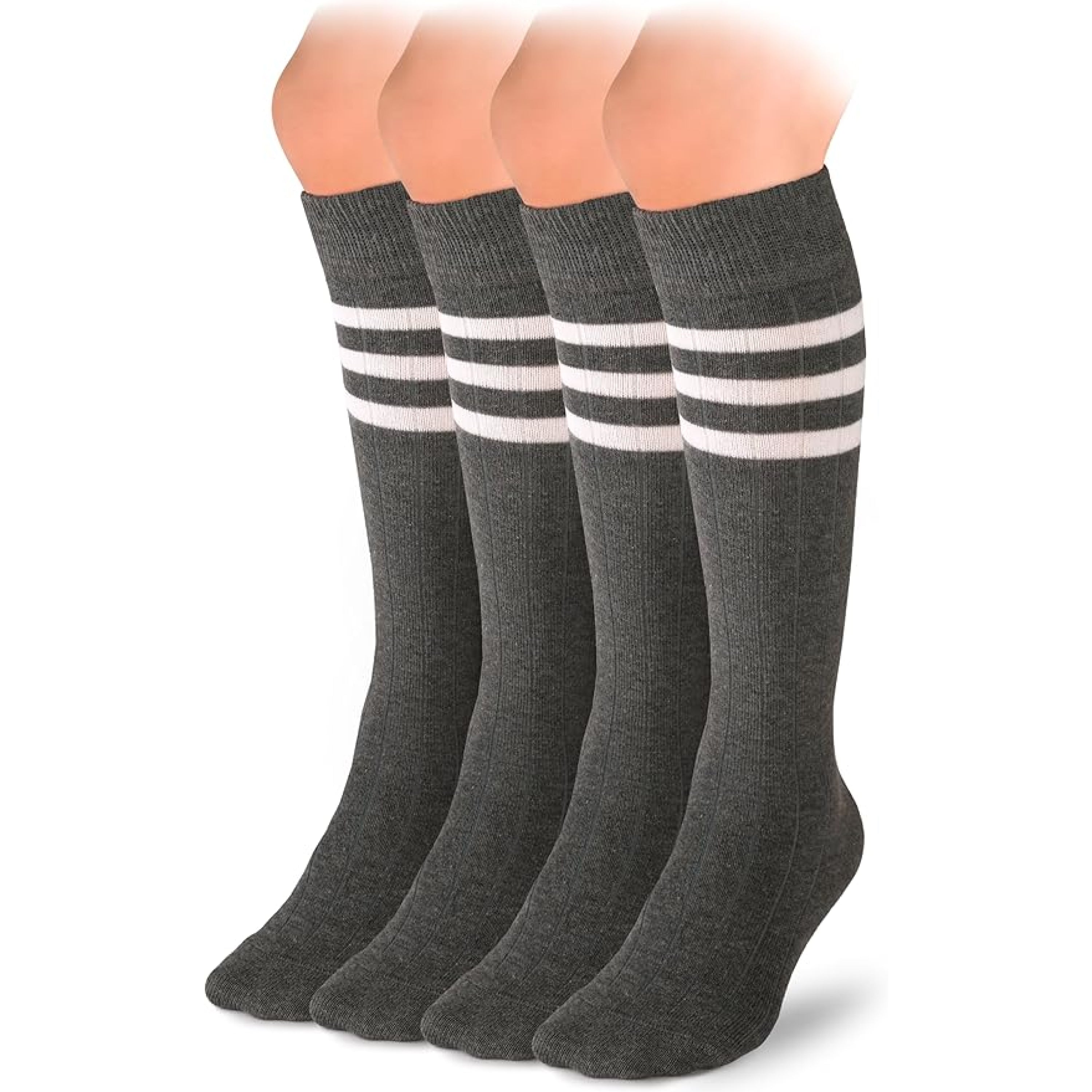 Striped Cotton Kids' Knee-High Dress Socks, 4 Pairs