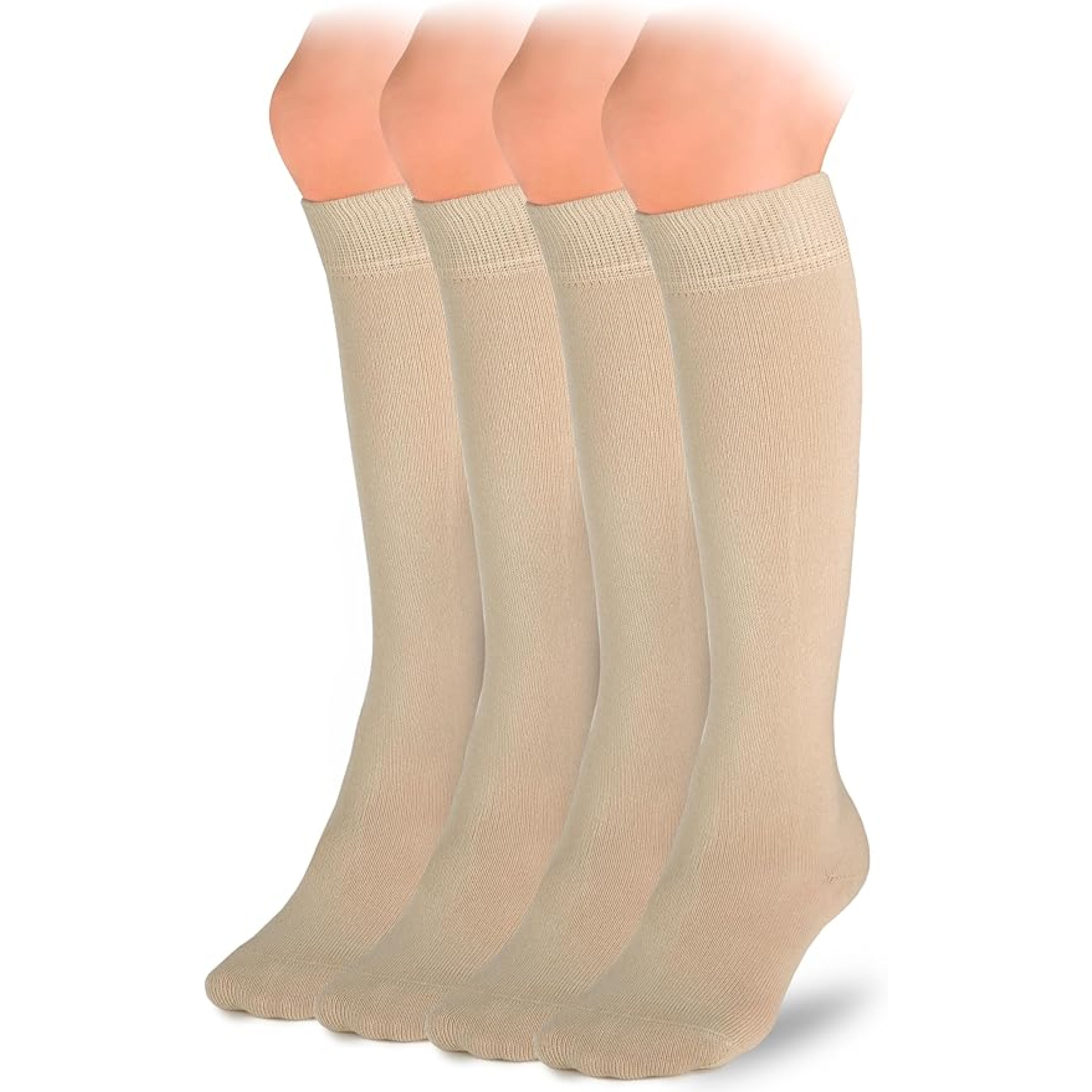 Kids' Plain Cotton Dress Knee-High Socks, 4 Pairs