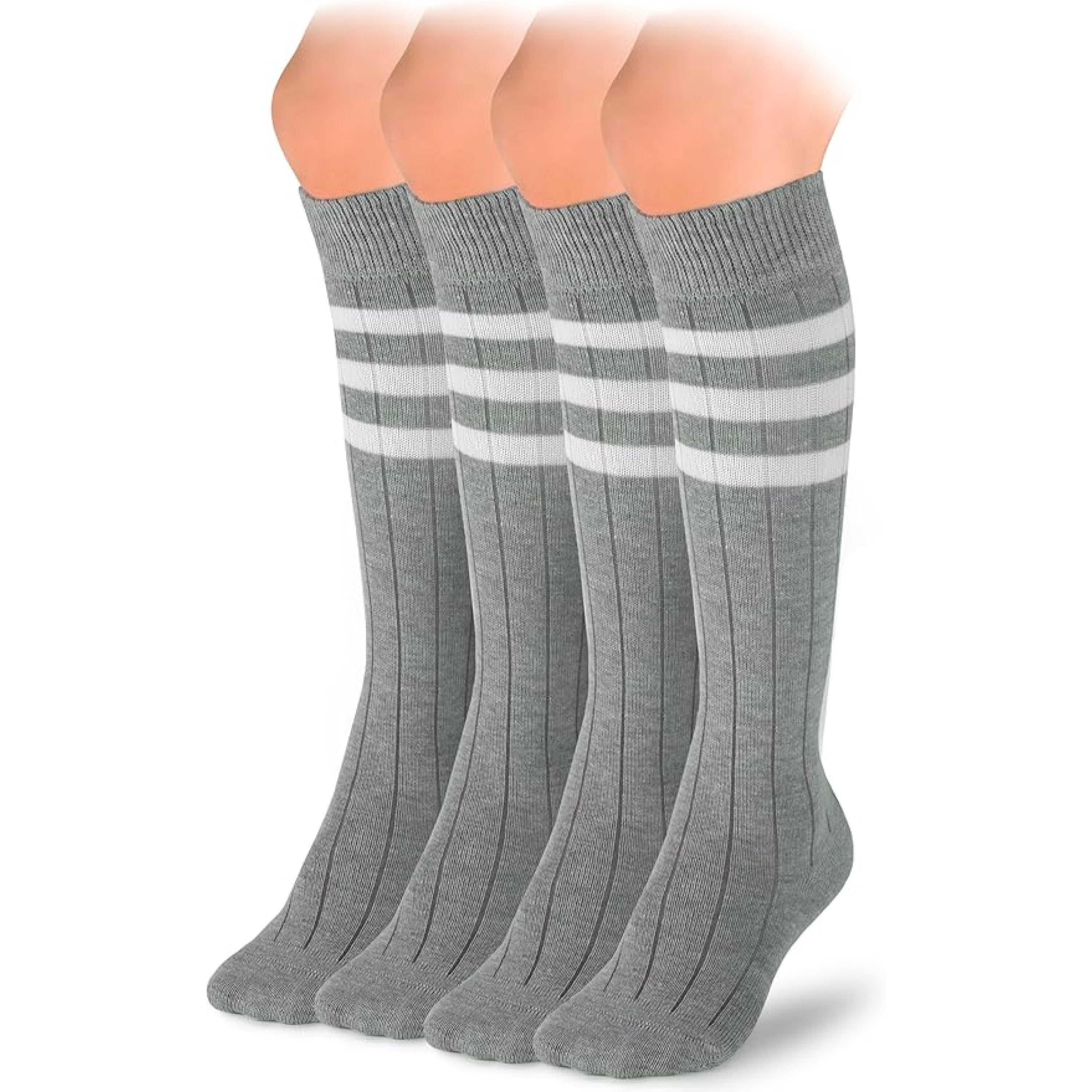 Striped Cotton Kids' Knee-High Dress Socks, 4 Pairs