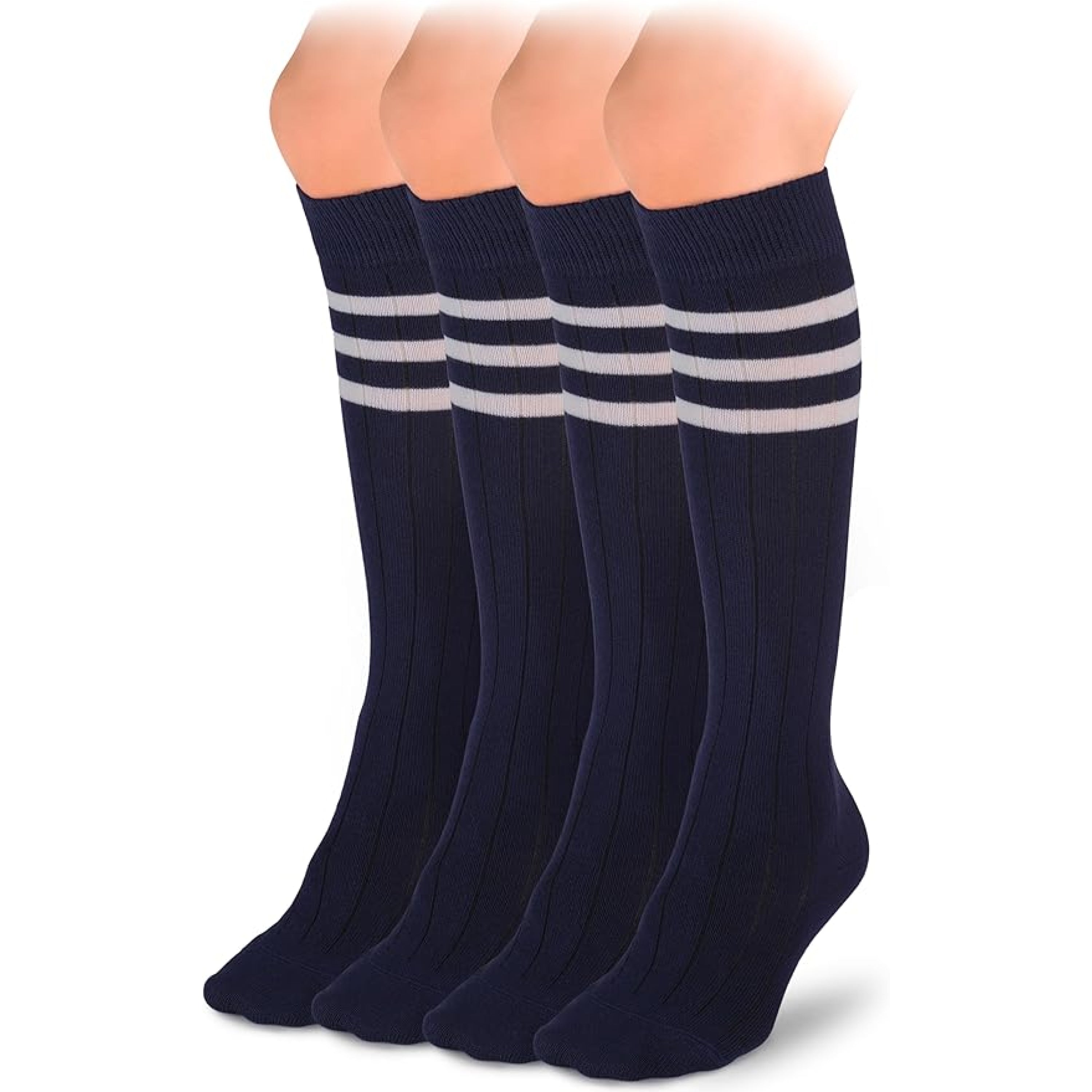 Striped Cotton Kids' Knee-High Dress Socks, 4 Pairs