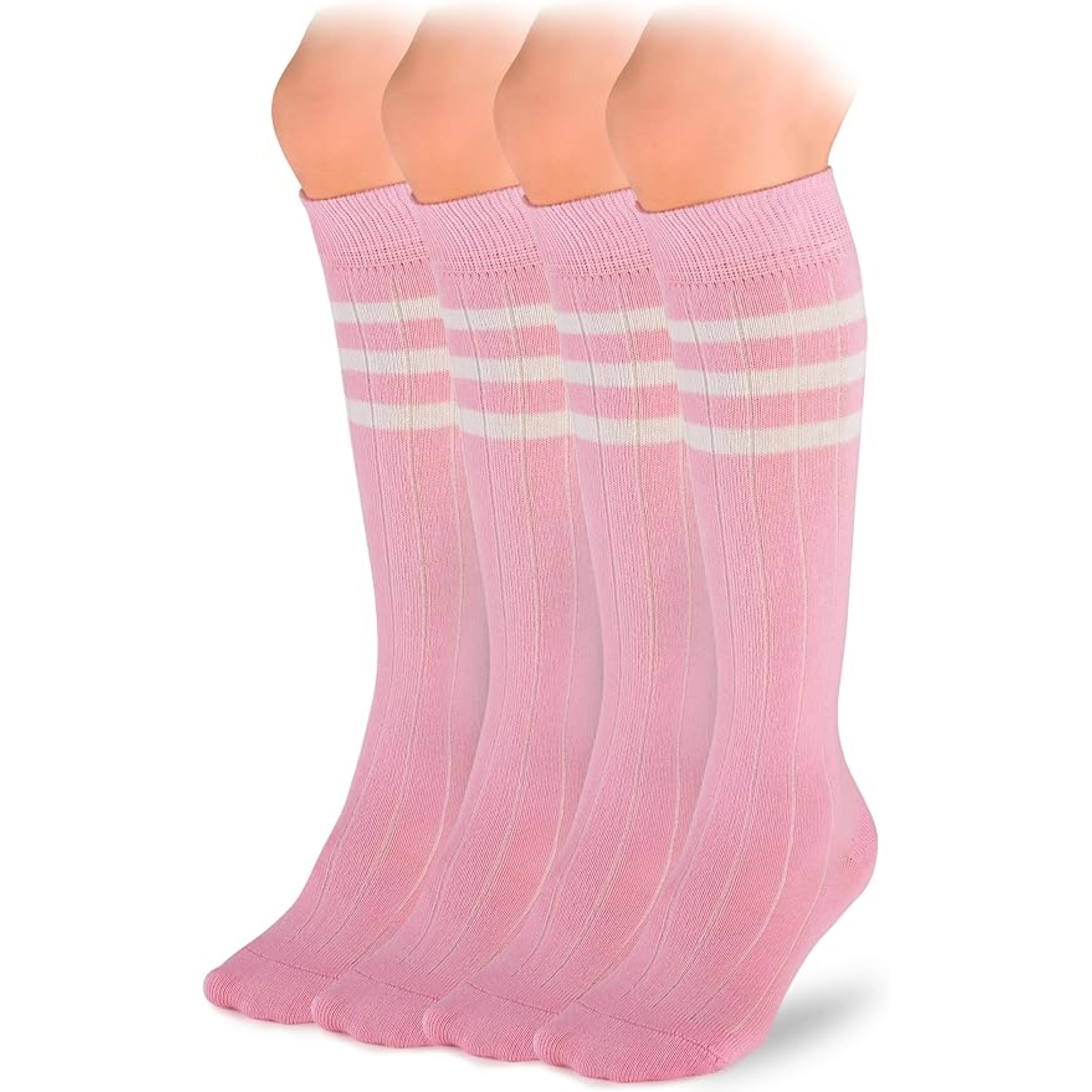 Striped Cotton Kids' Knee-High Dress Socks, 4 Pairs