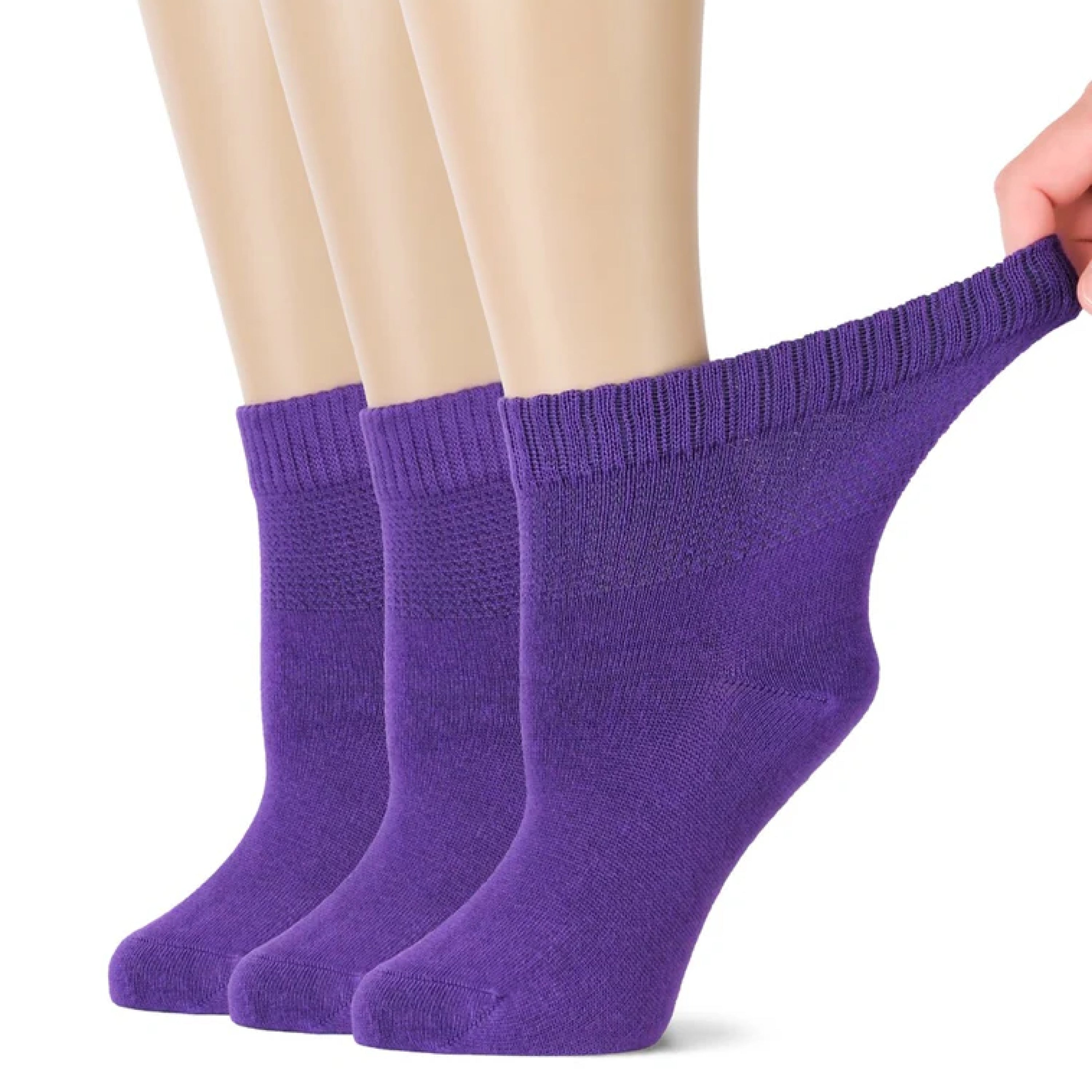 Women's Comfortable Diabetic Bamboo Ankle Socks for Swollen Legs, 3 Pairs