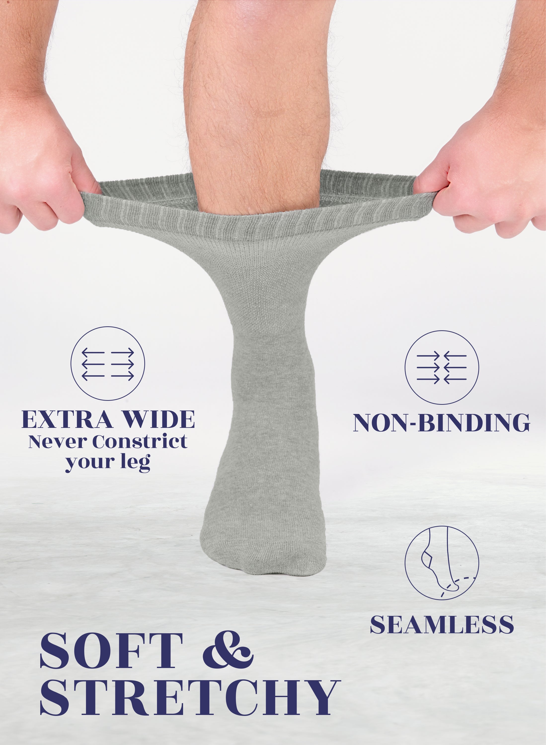 Unisex Cotton Diabetic Crew Socks, 4 Pairs