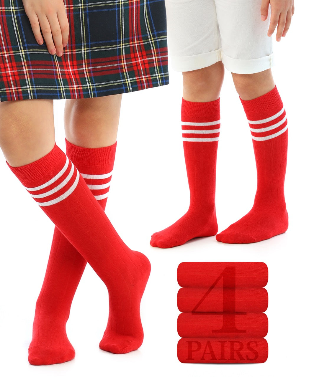 Striped Cotton Kids' Knee-High Dress Socks, 4 Pairs