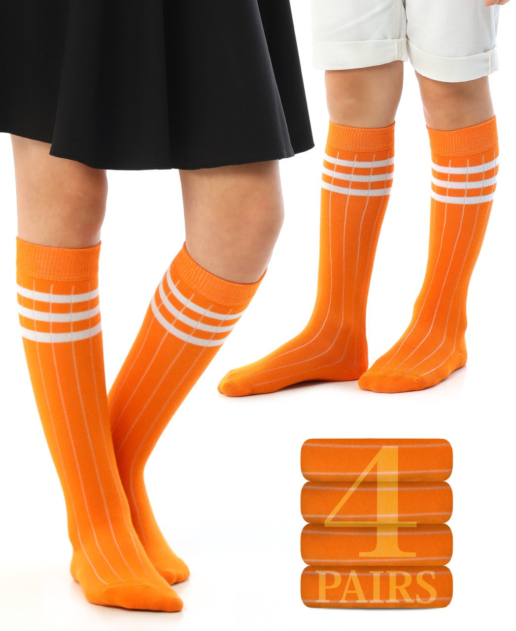 Striped Cotton Kids' Knee-High Dress Socks, 4 Pairs
