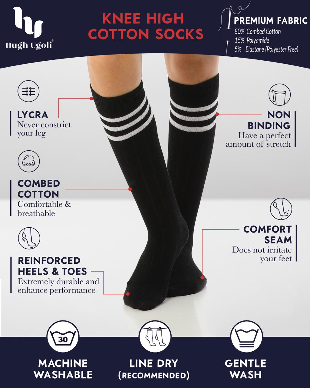 Striped Cotton Kids' Knee-High Dress Socks, 4 Pairs