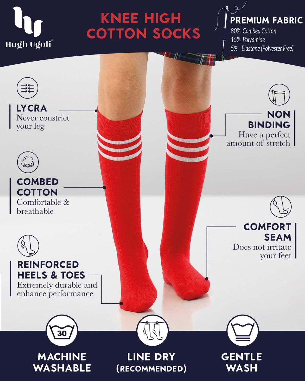 Striped Cotton Kids' Knee-High Dress Socks, 4 Pairs