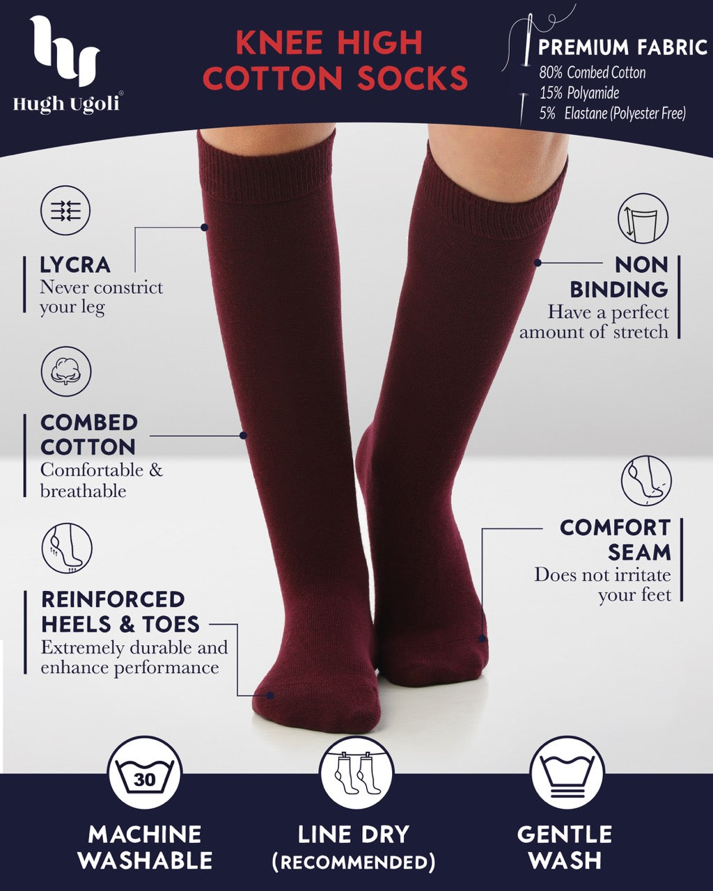 Kids' Plain Cotton Dress Knee-High Socks, 4 Pairs