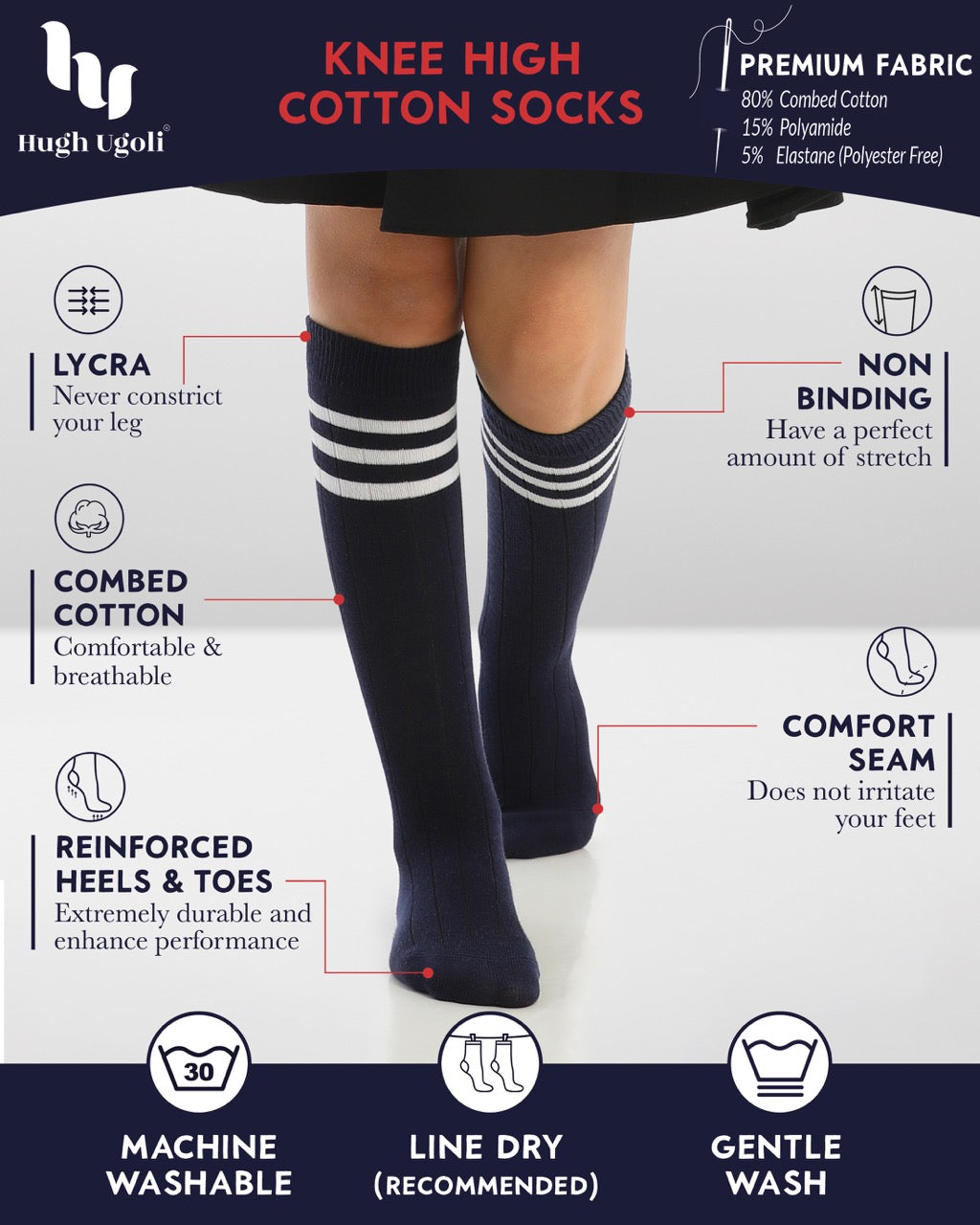 Striped Cotton Kids' Knee-High Dress Socks, 4 Pairs