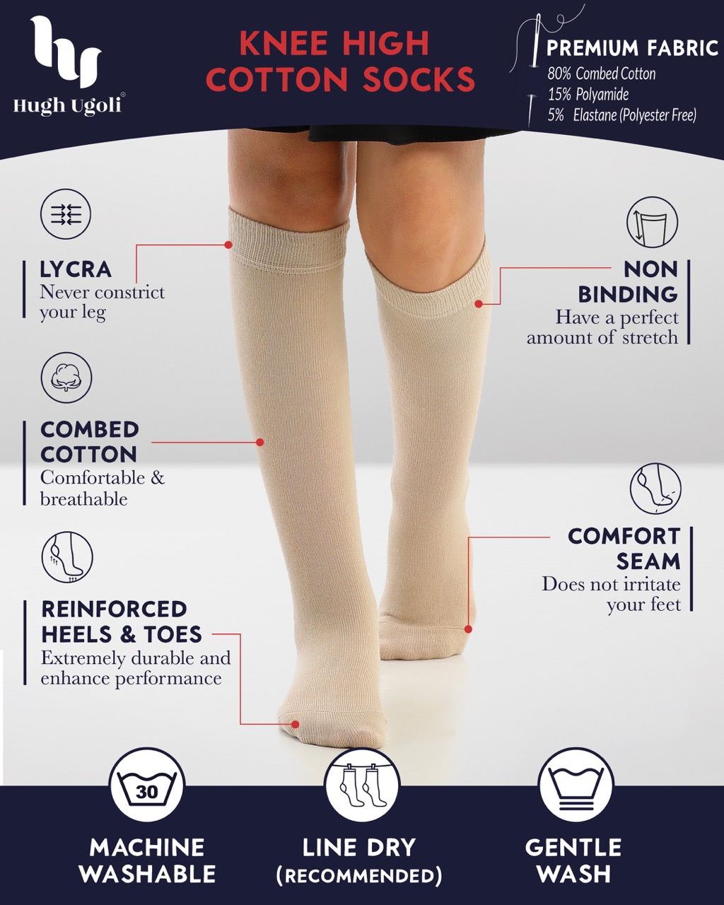 Kids' Plain Cotton Dress Knee-High Socks, 4 Pairs