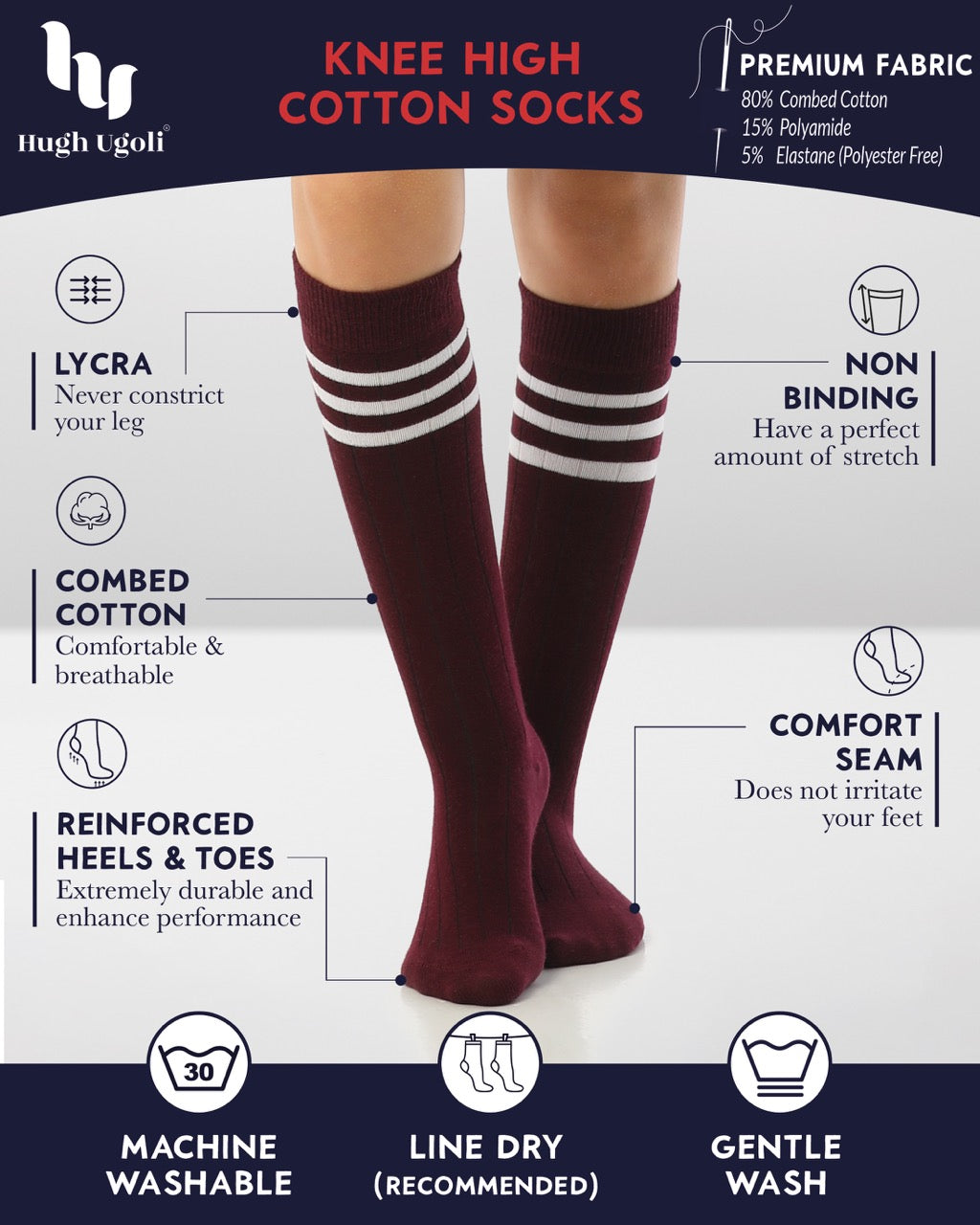 Striped Cotton Kids' Knee-High Dress Socks, 4 Pairs