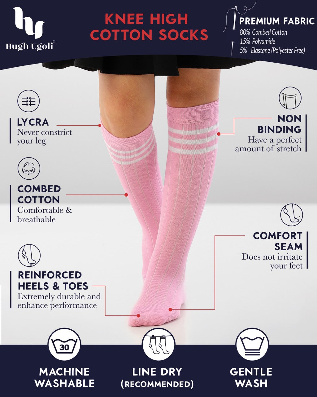 Striped Cotton Kids' Knee-High Dress Socks, 4 Pairs