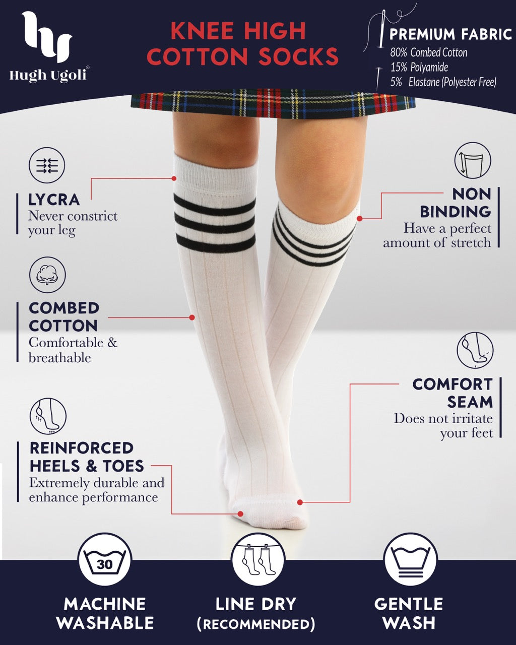 Striped Cotton Kids' Knee-High Dress Socks, 4 Pairs