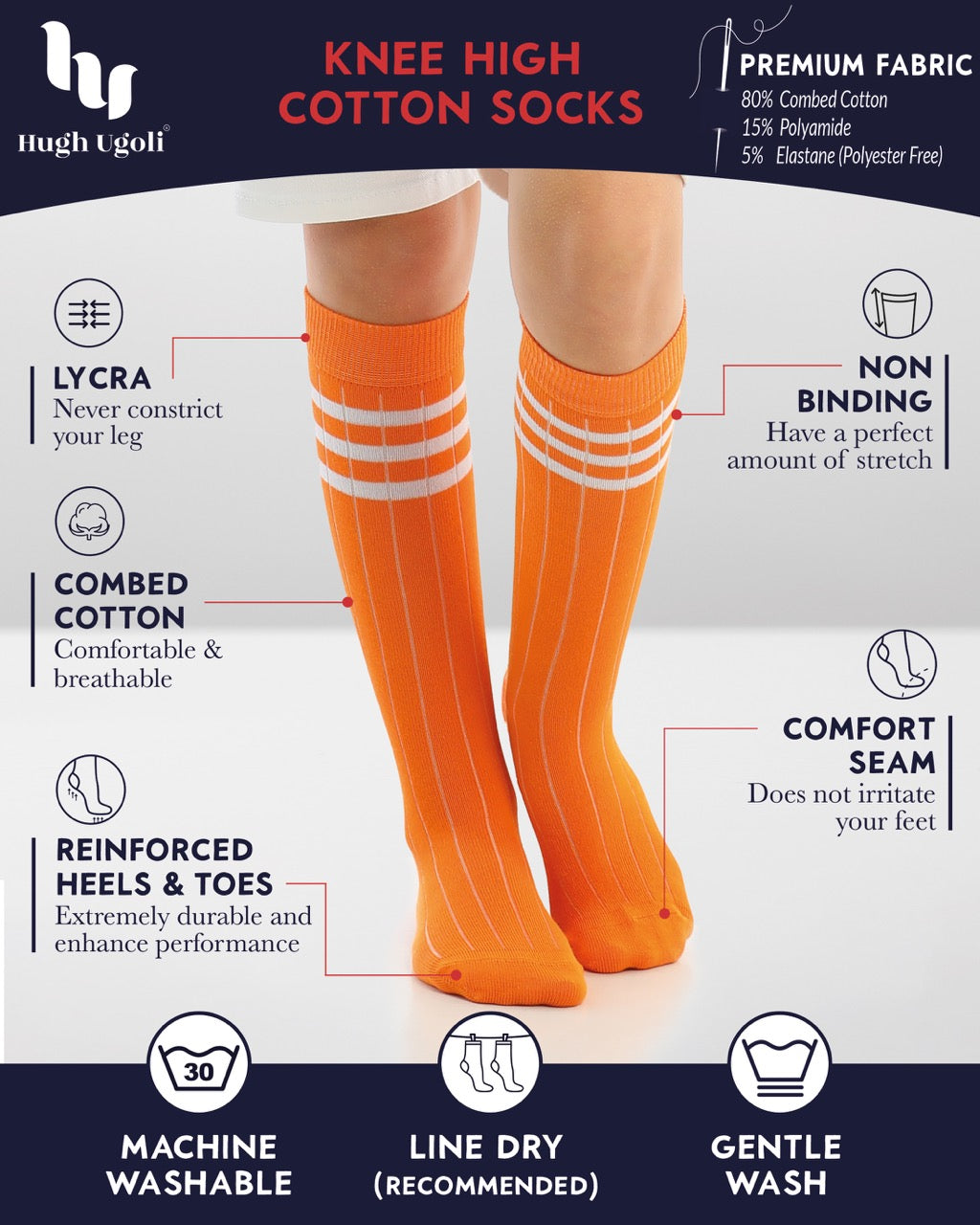 Striped Cotton Kids' Knee-High Dress Socks, 4 Pairs