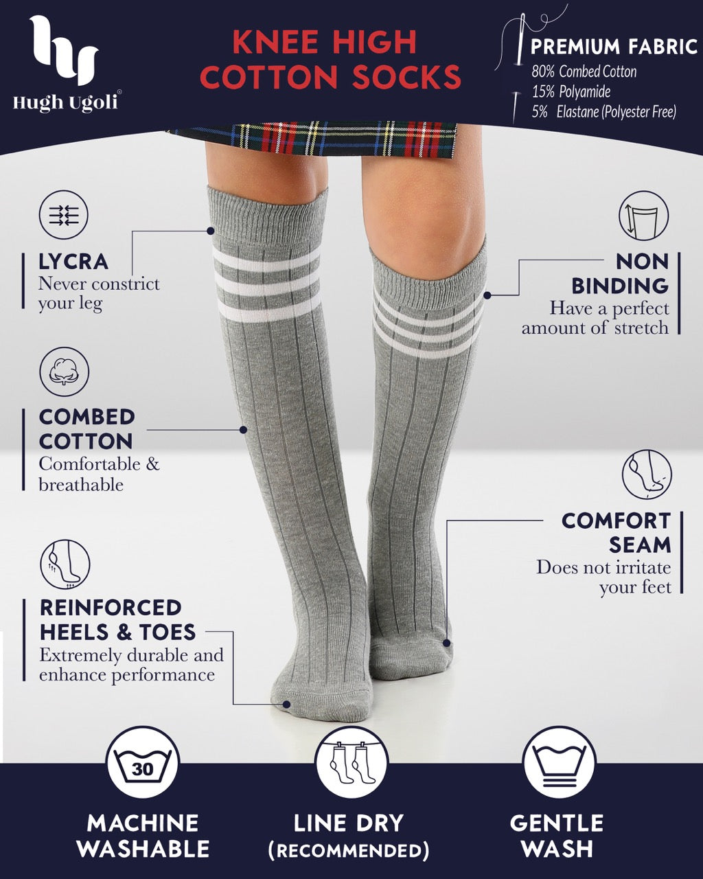 Striped Cotton Kids' Knee-High Dress Socks, 4 Pairs