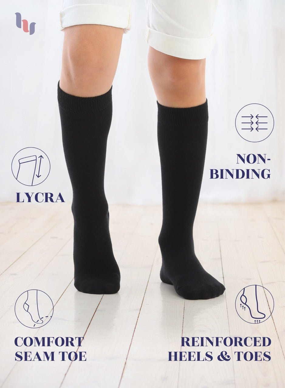 Kids' Plain Cotton Dress Knee-High Socks, 4 Pairs