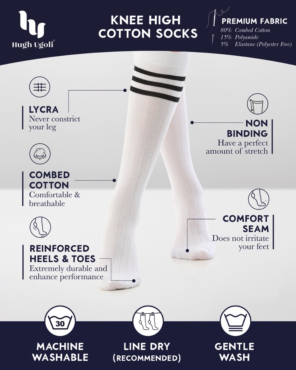 Women's Striped Cotton Dress Knee-High Socks, 4 Pairs