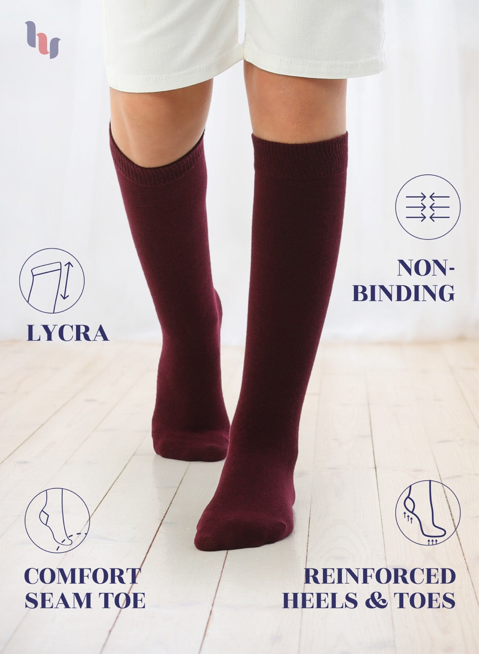 Kids' Plain Cotton Dress Knee-High Socks, 4 Pairs