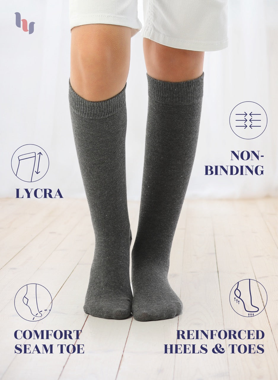 Kids' Plain Cotton Dress Knee-High Socks, 4 Pairs