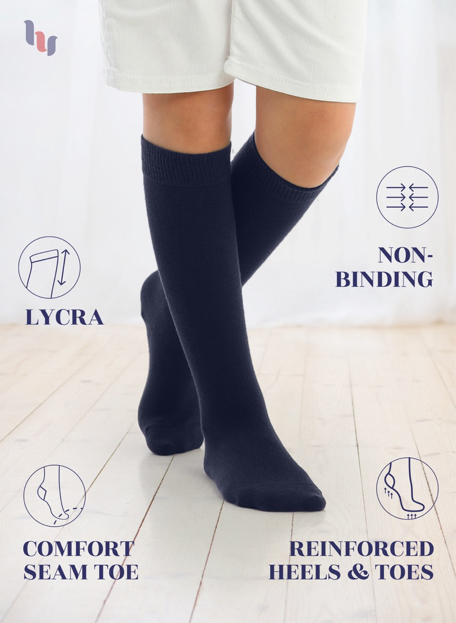 Kids' Plain Cotton Dress Knee-High Socks, 4 Pairs