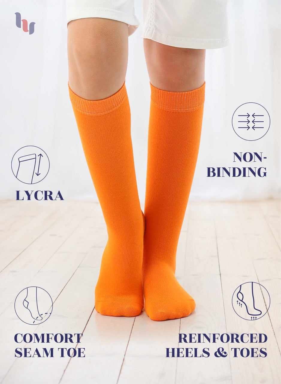 Kids' Plain Cotton Dress Knee-High Socks, 4 Pairs