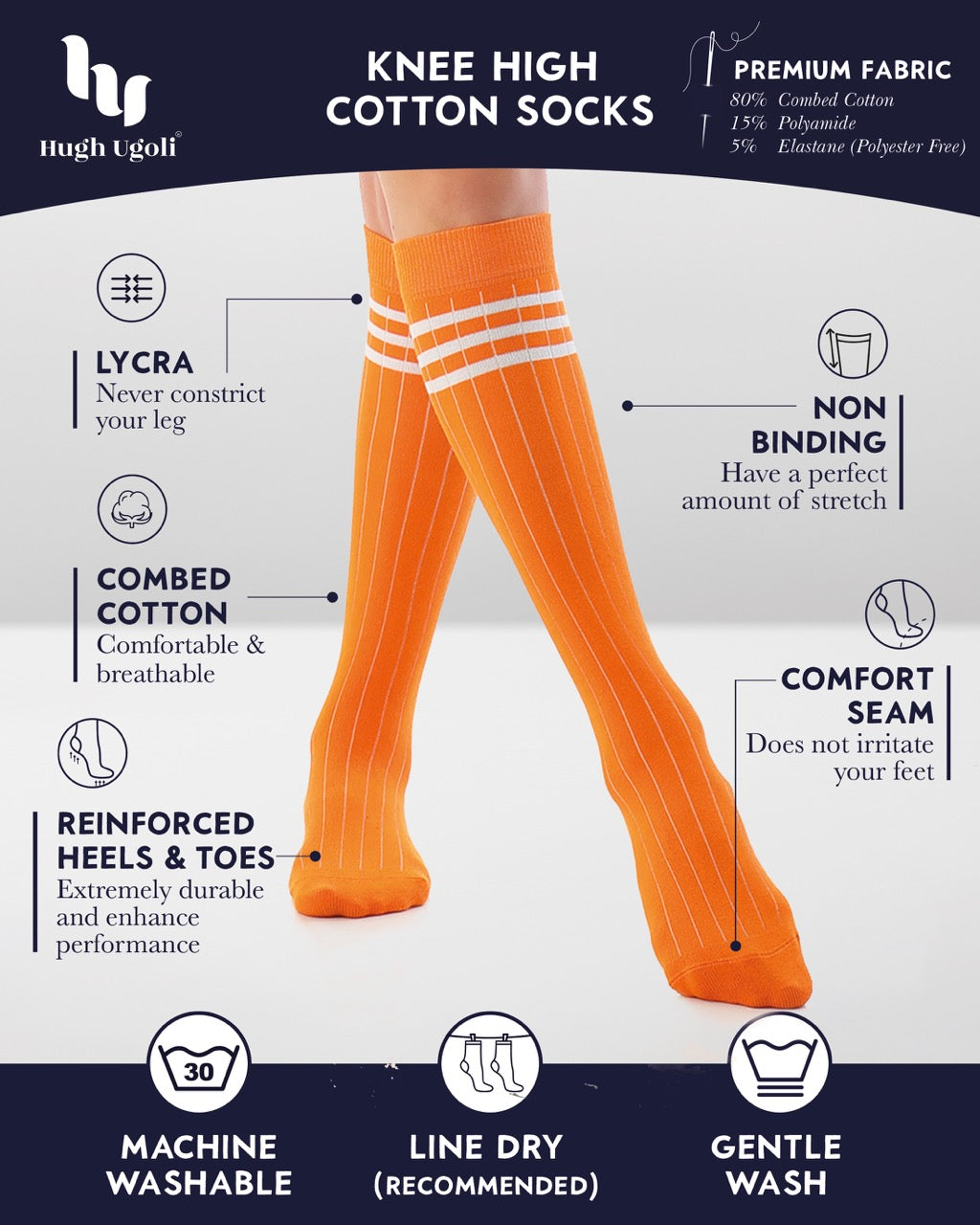 Women's Striped Cotton Dress Knee-High Socks, 4 Pairs