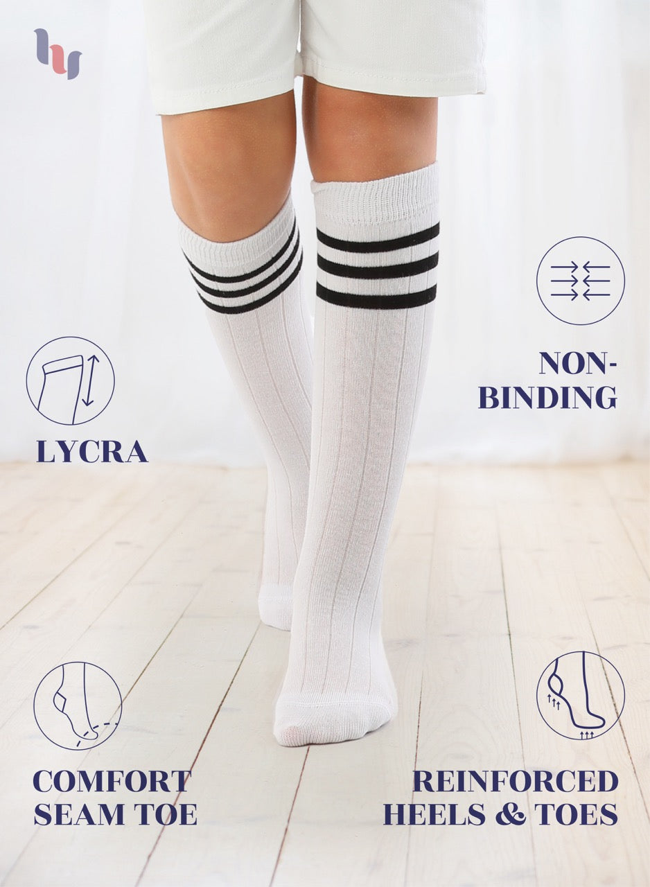 Striped Cotton Kids' Knee-High Dress Socks, 4 Pairs