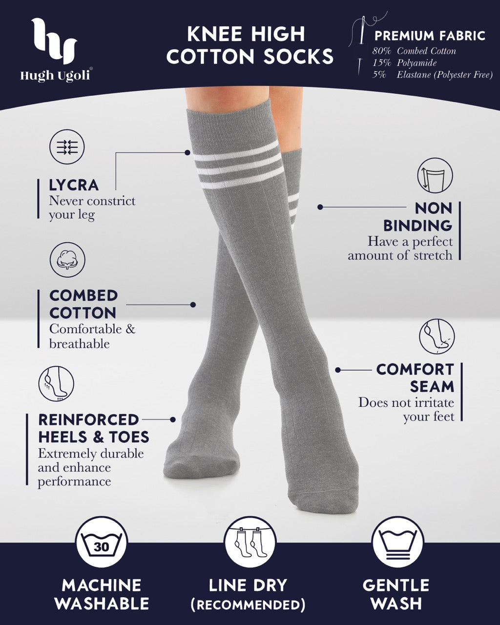 Women's Striped Cotton Dress Knee-High Socks, 4 Pairs