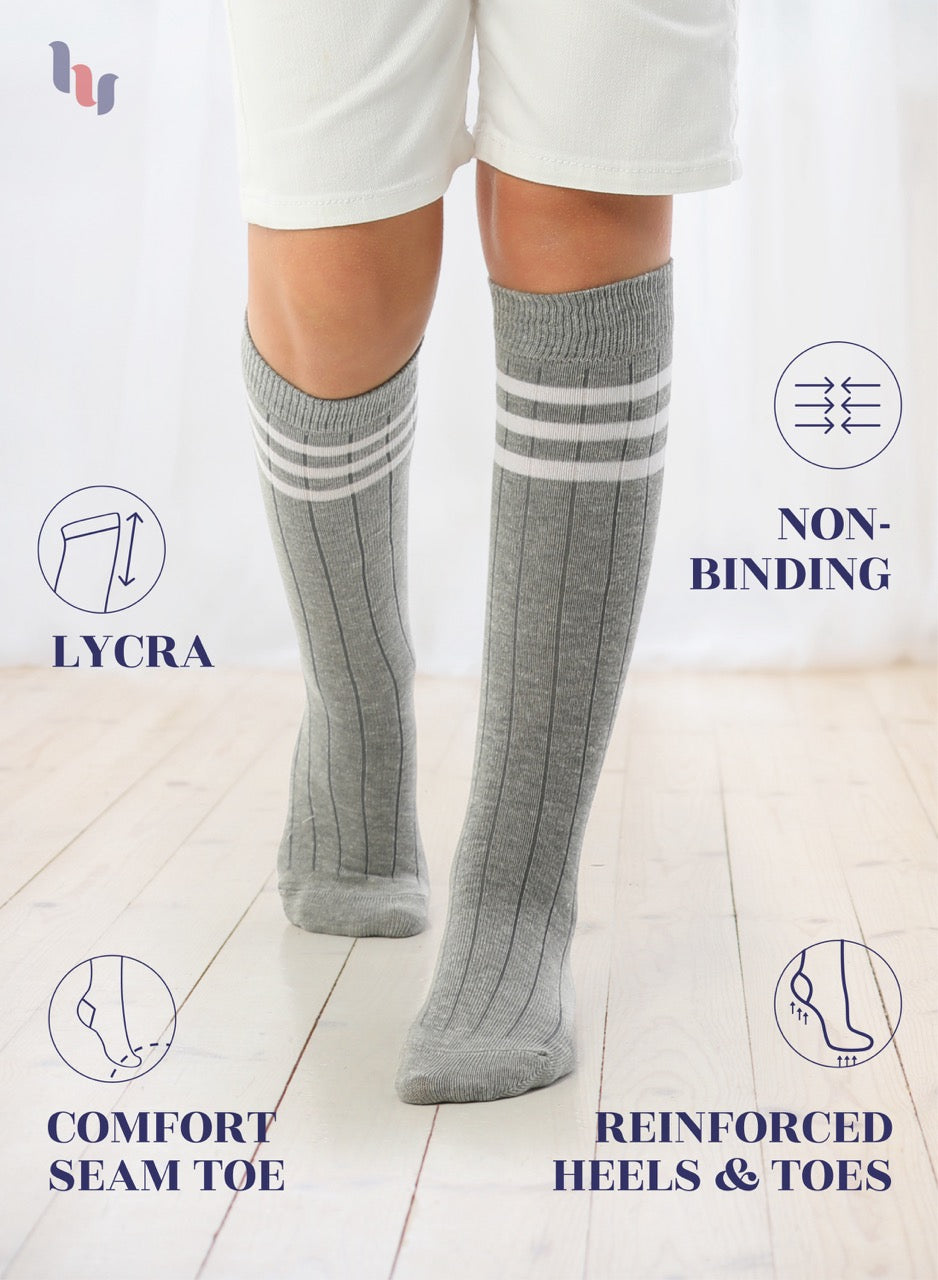 Striped Cotton Kids' Knee-High Dress Socks, 4 Pairs