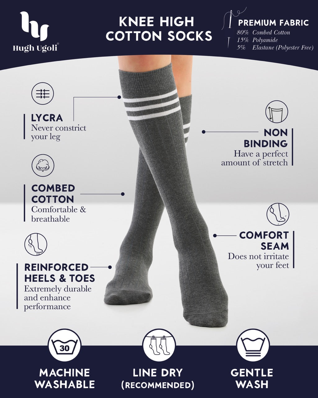 Women's Striped Cotton Dress Knee-High Socks, 4 Pairs