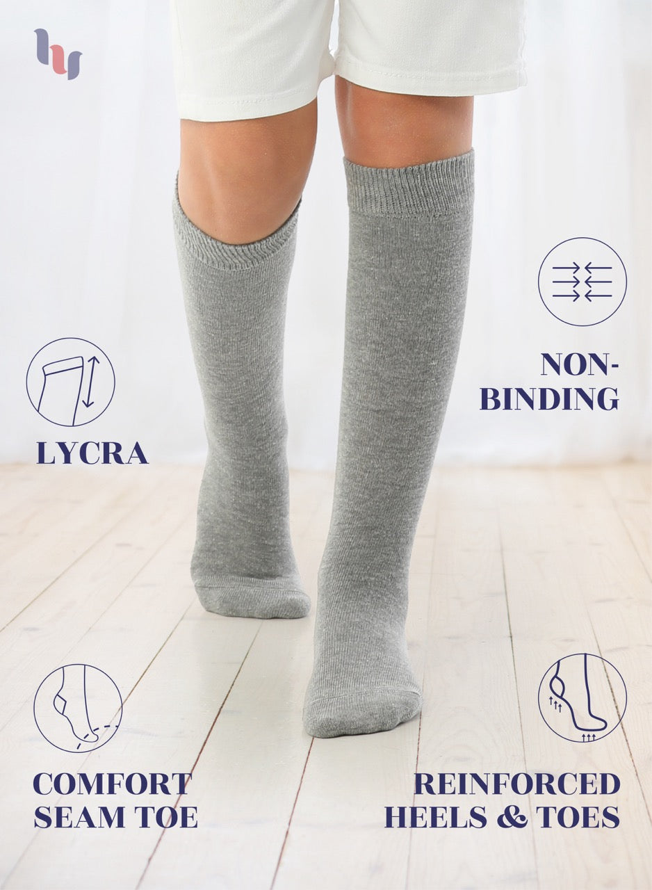 Kids' Plain Cotton Dress Knee-High Socks, 4 Pairs