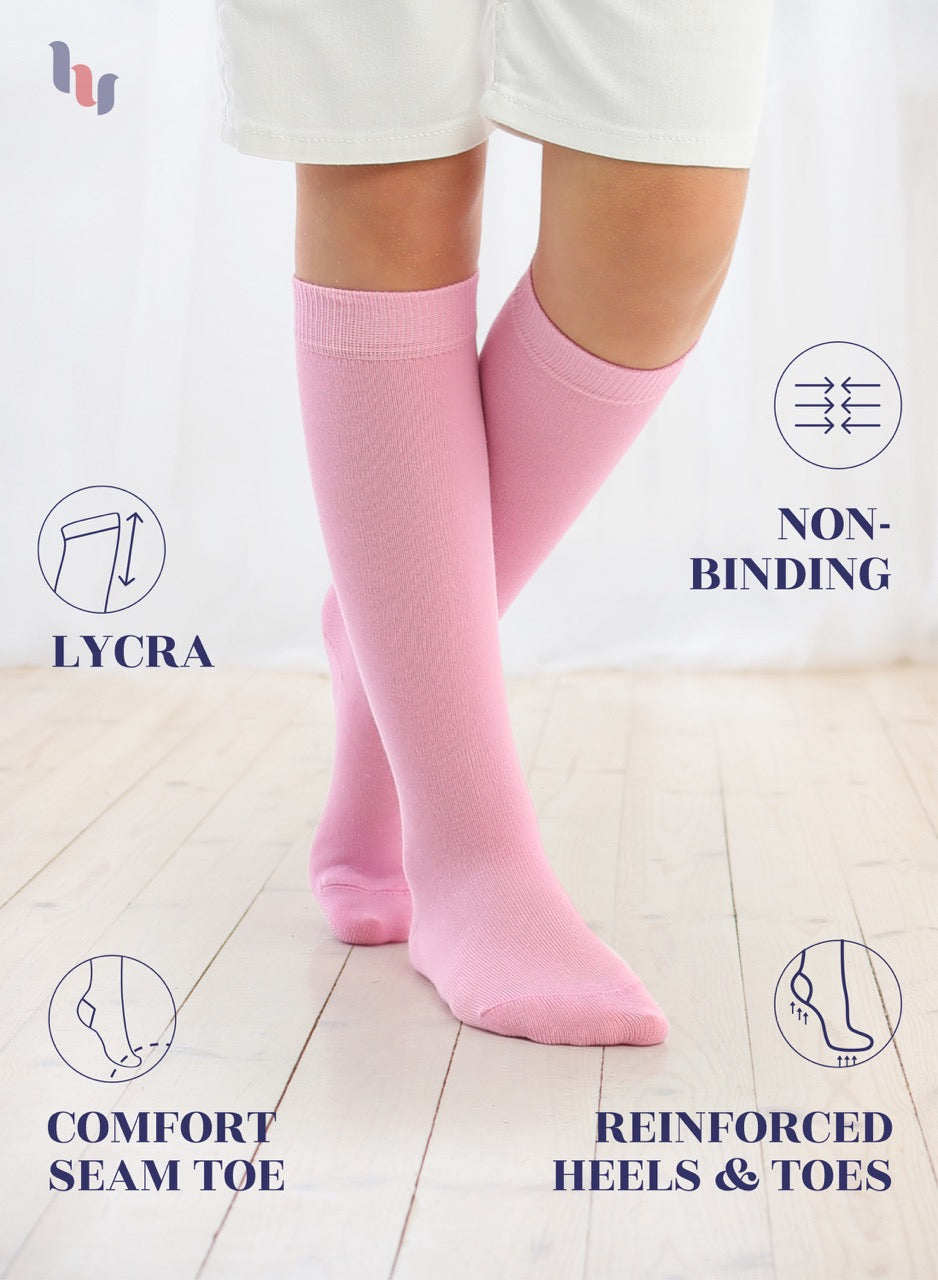 Kids' Plain Cotton Dress Knee-High Socks, 4 Pairs
