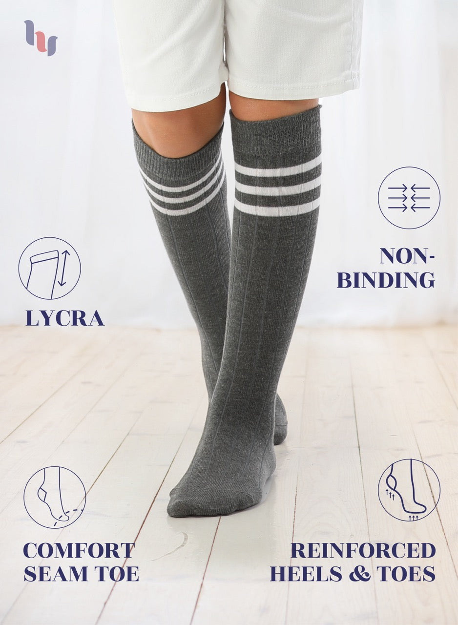 Striped Cotton Kids' Knee-High Dress Socks, 4 Pairs