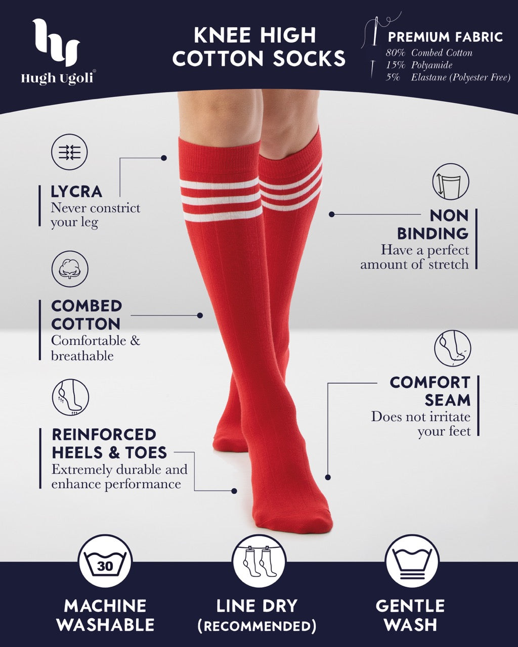 Women's Striped Cotton Dress Knee-High Socks, 4 Pairs