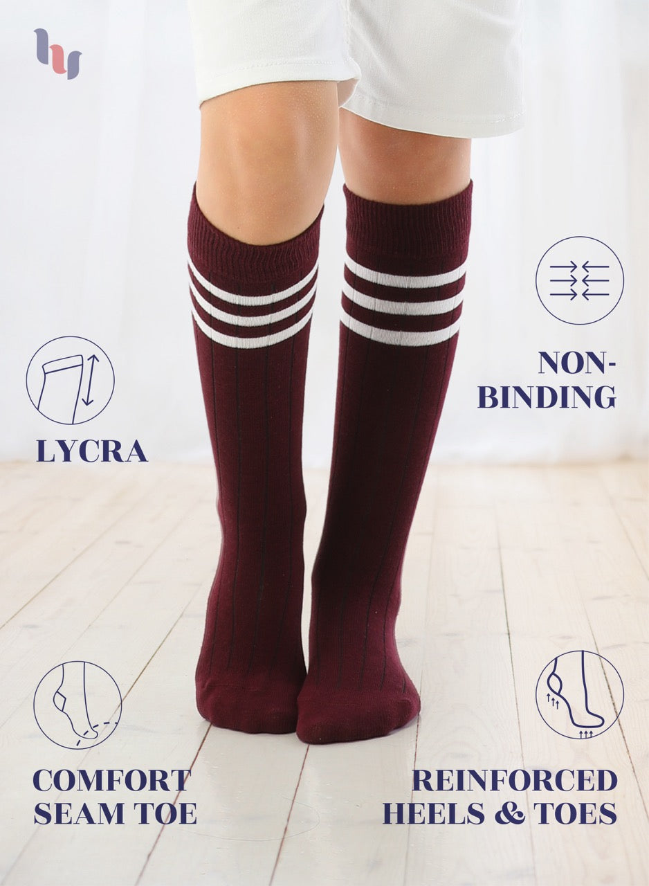 Striped Cotton Kids' Knee-High Dress Socks, 4 Pairs