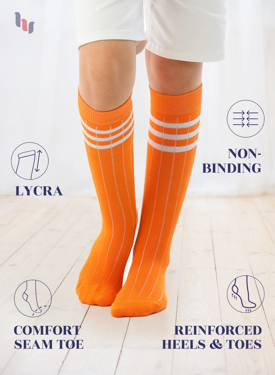 Striped Cotton Kids' Knee-High Dress Socks, 4 Pairs