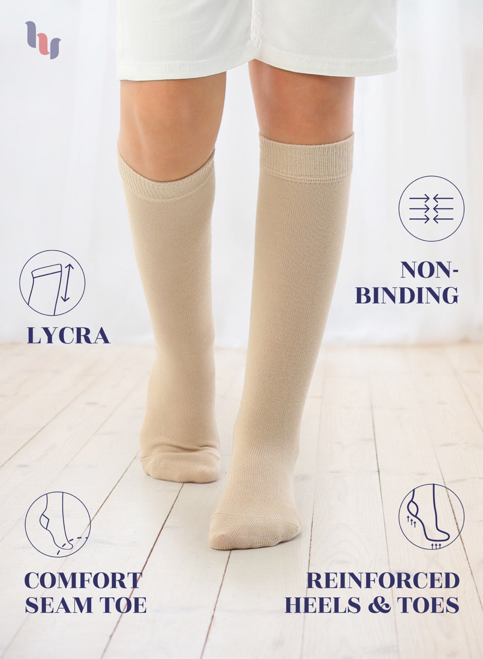 Kids' Plain Cotton Dress Knee-High Socks, 4 Pairs