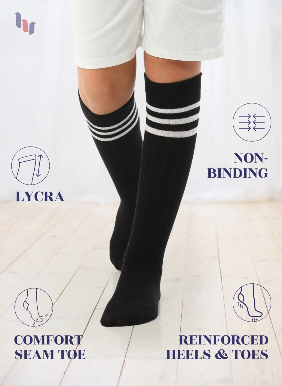 Striped Cotton Kids' Knee-High Dress Socks, 4 Pairs