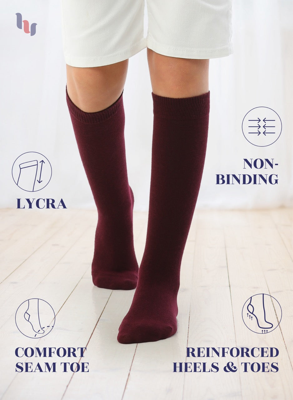 Kids' Bamboo School Knee-High Socks, 3 Pairs