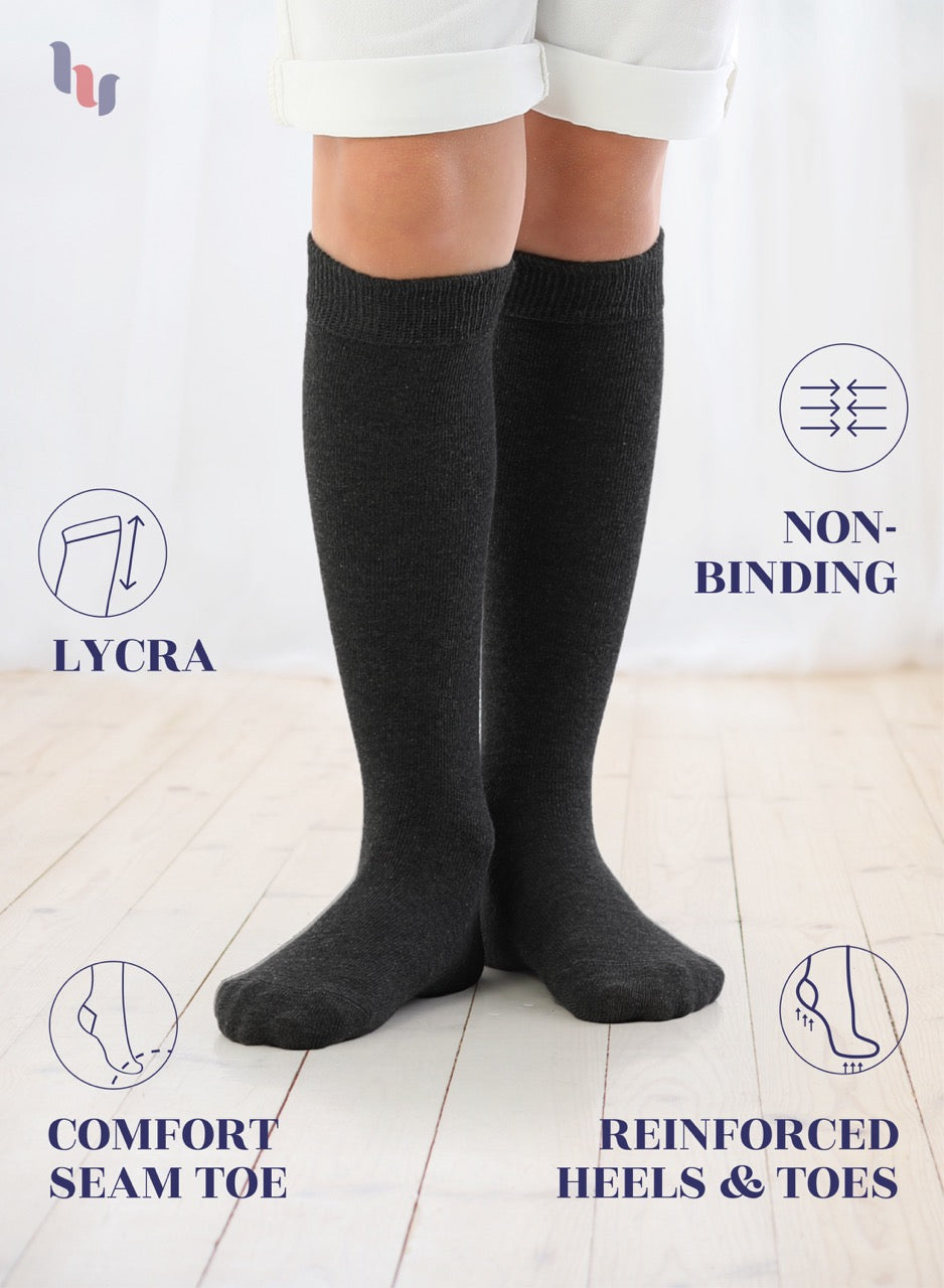 Kids' Bamboo School Knee-High Socks, 3 Pairs