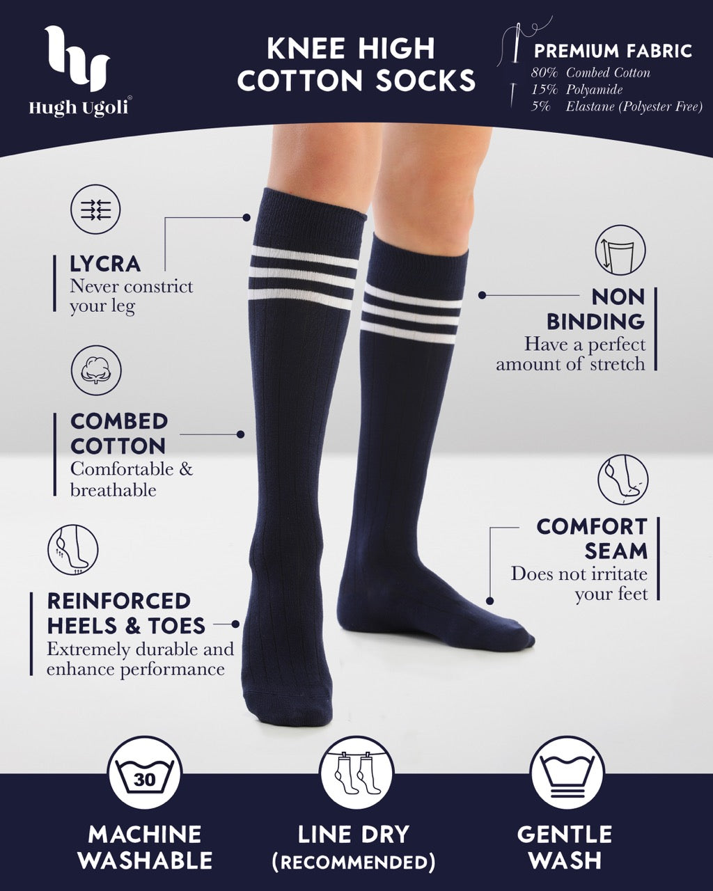 Women's Striped Cotton Dress Knee-High Socks, 4 Pairs