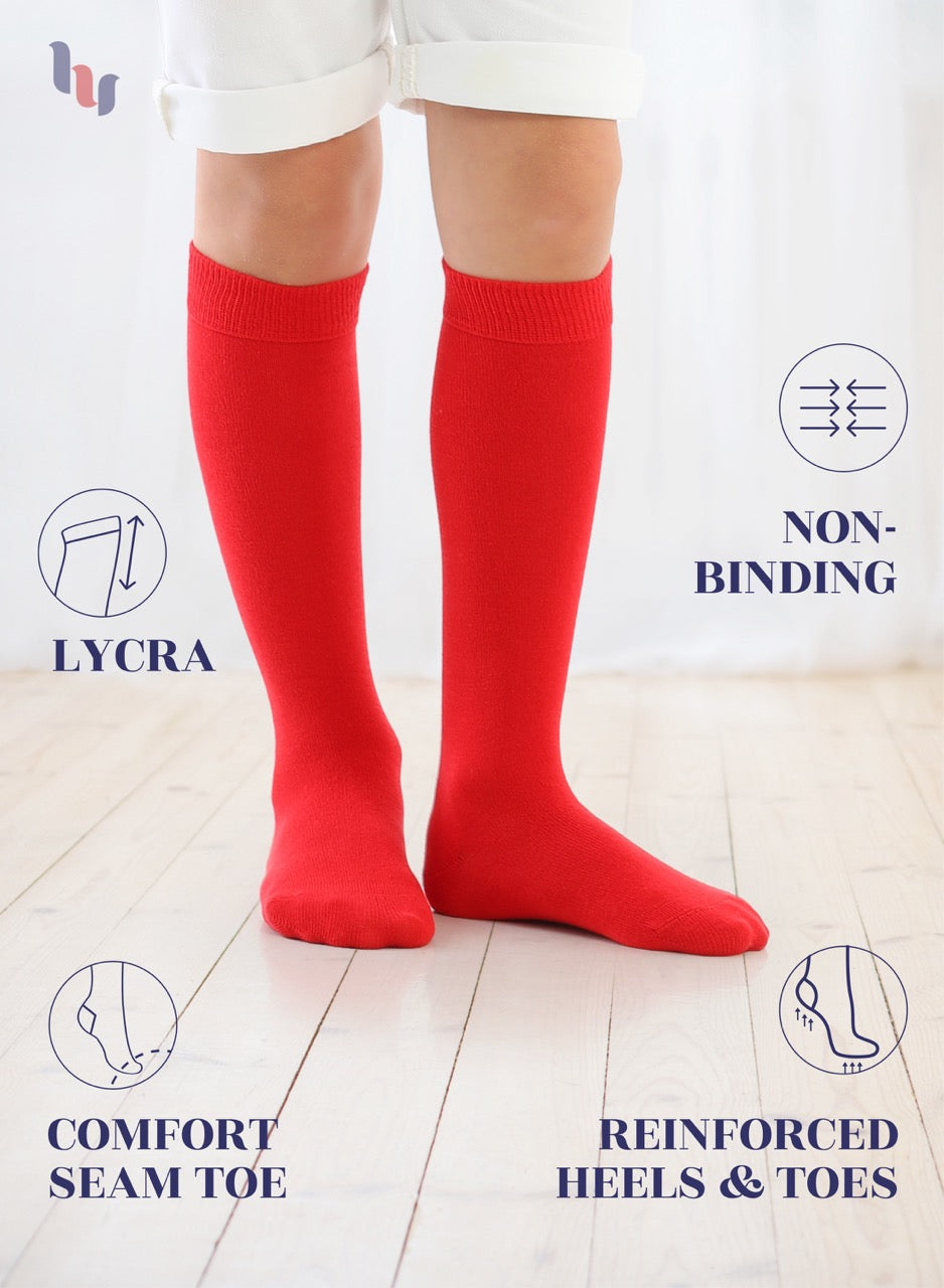 Kids' Plain Cotton Dress Knee-High Socks, 4 Pairs