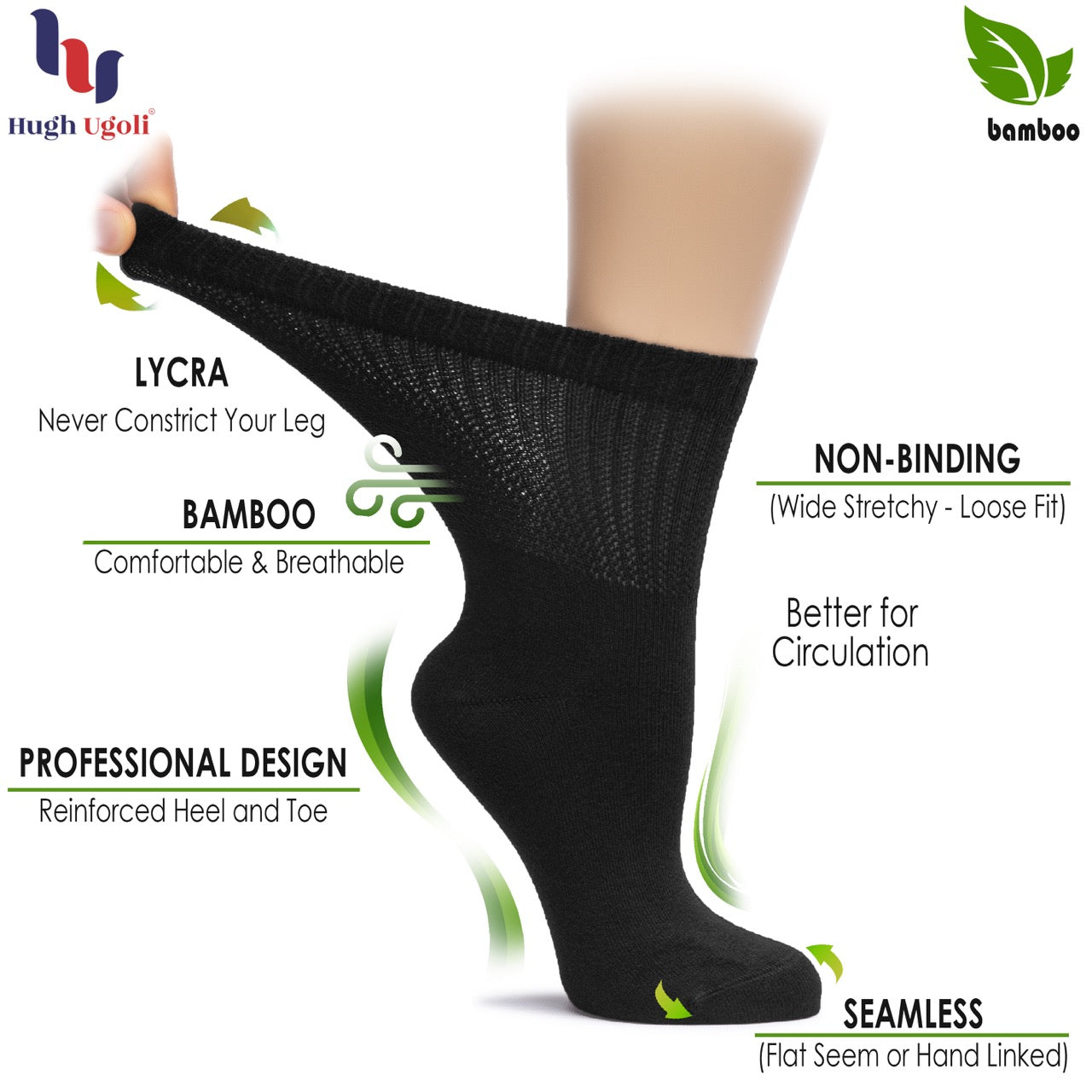 Bamboo Diabetic Crew Socks for Women, 3 Pairs