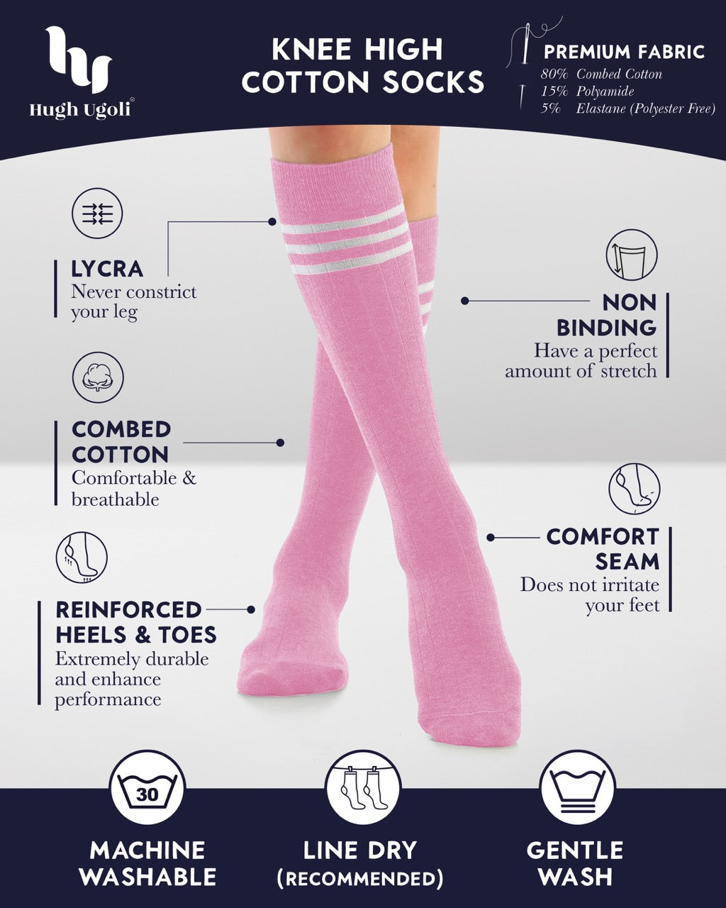 Women's Striped Cotton Dress Knee-High Socks, 4 Pairs