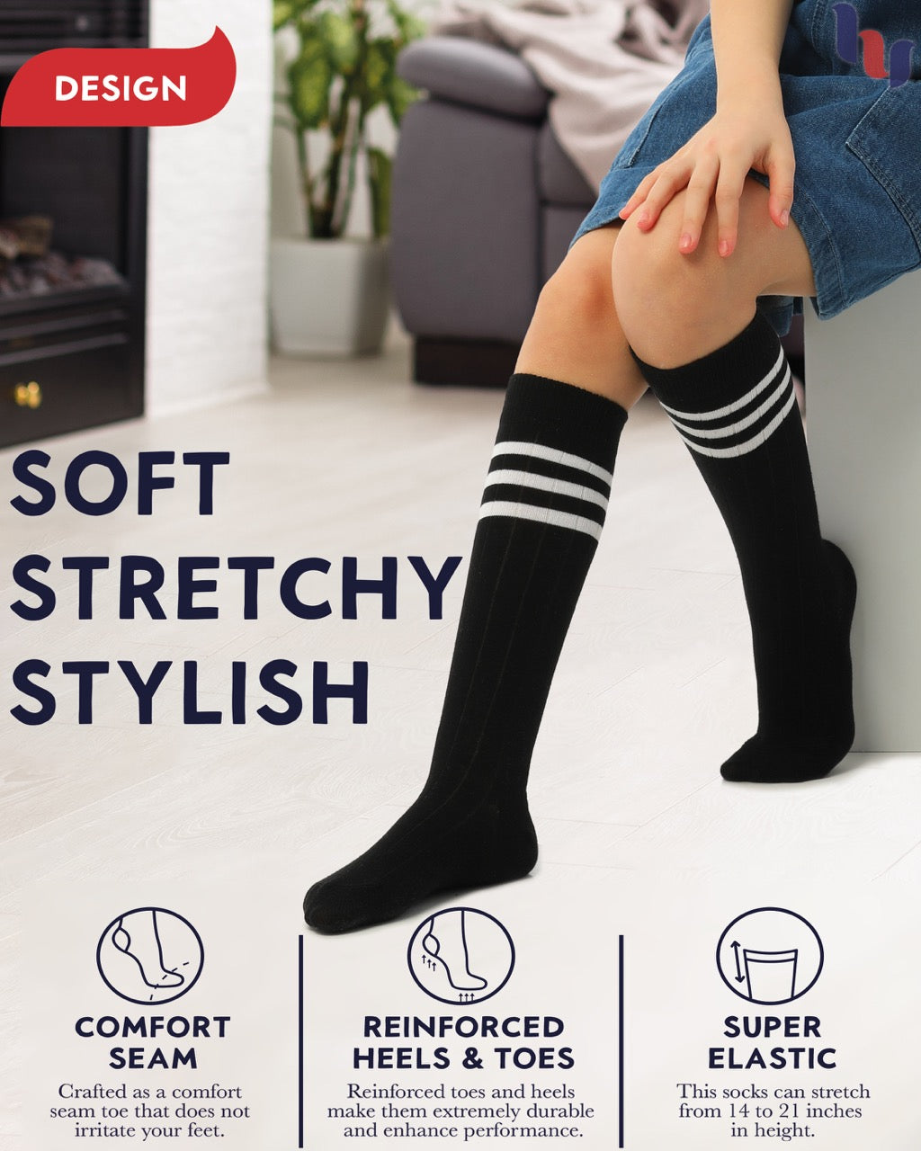 Striped Cotton Kids' Knee-High Dress Socks, 4 Pairs