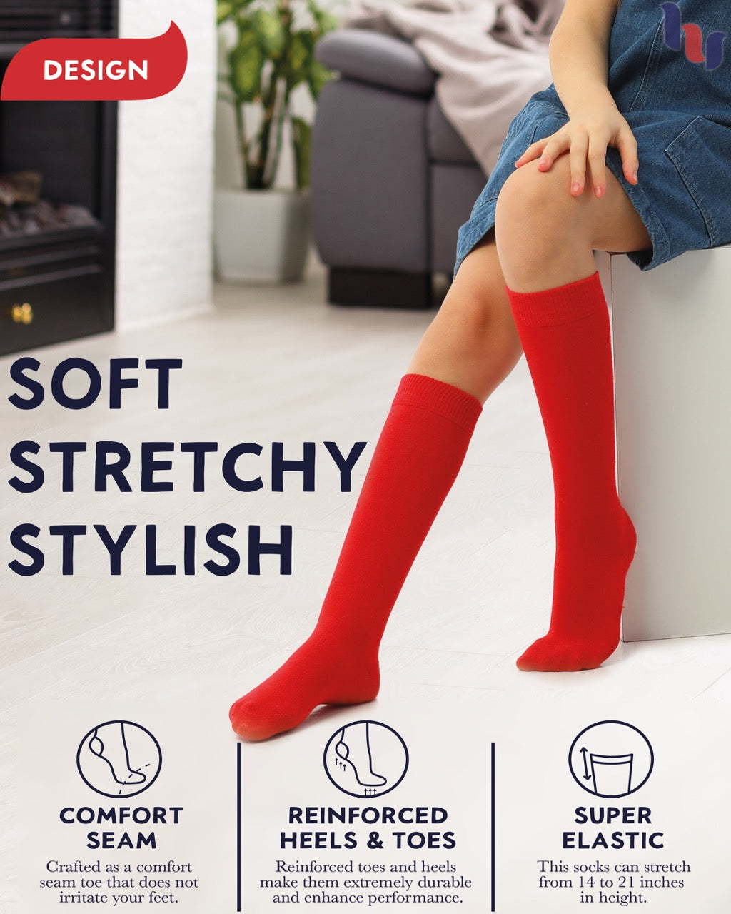 Kids' Plain Cotton Dress Knee-High Socks, 4 Pairs