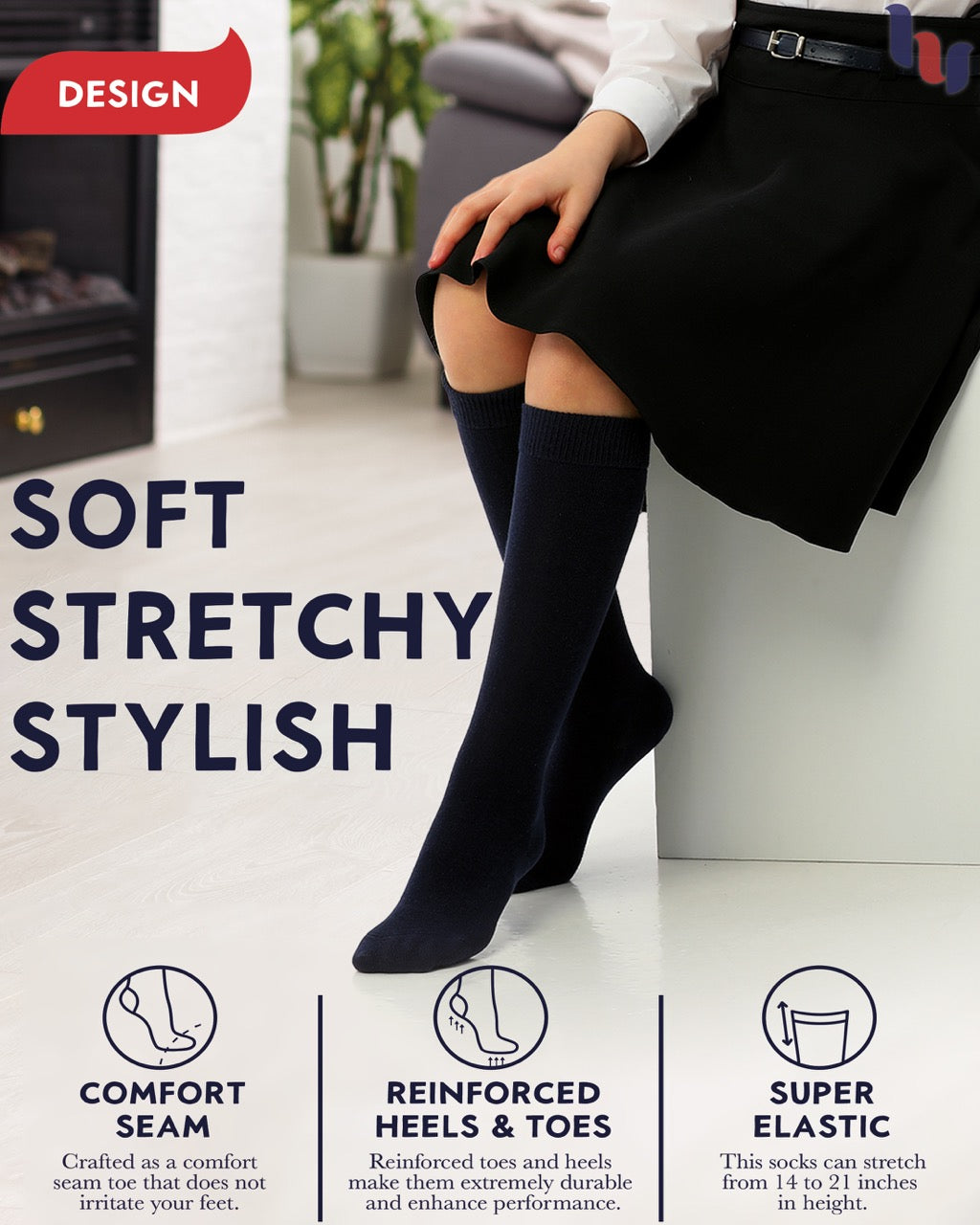 Kids' Plain Cotton Dress Knee-High Socks, 4 Pairs