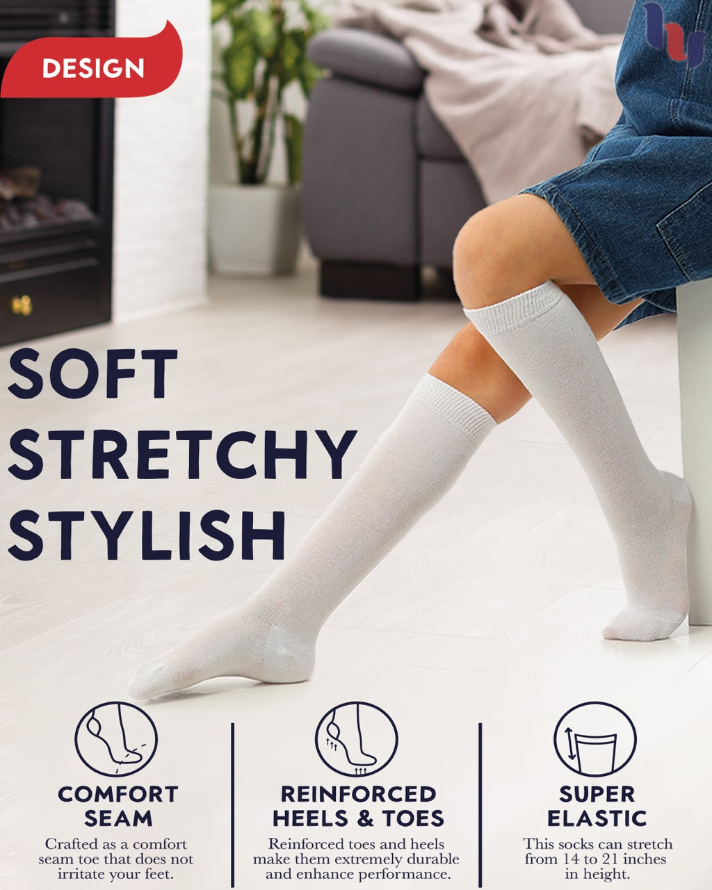 Kids' Plain Cotton Dress Knee-High Socks, 4 Pairs