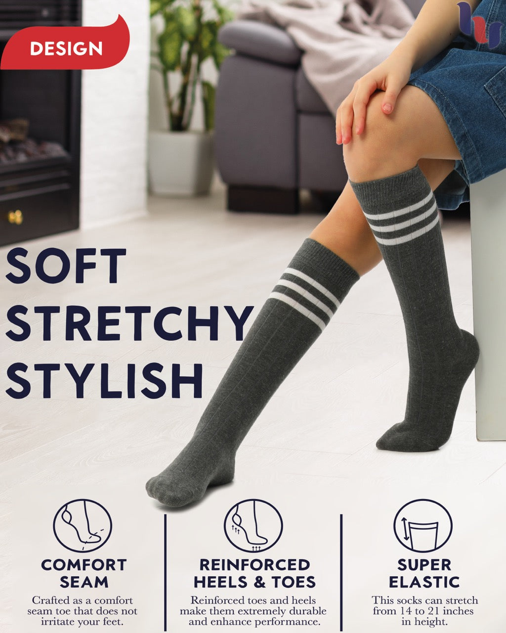 Striped Cotton Kids' Knee-High Dress Socks, 4 Pairs